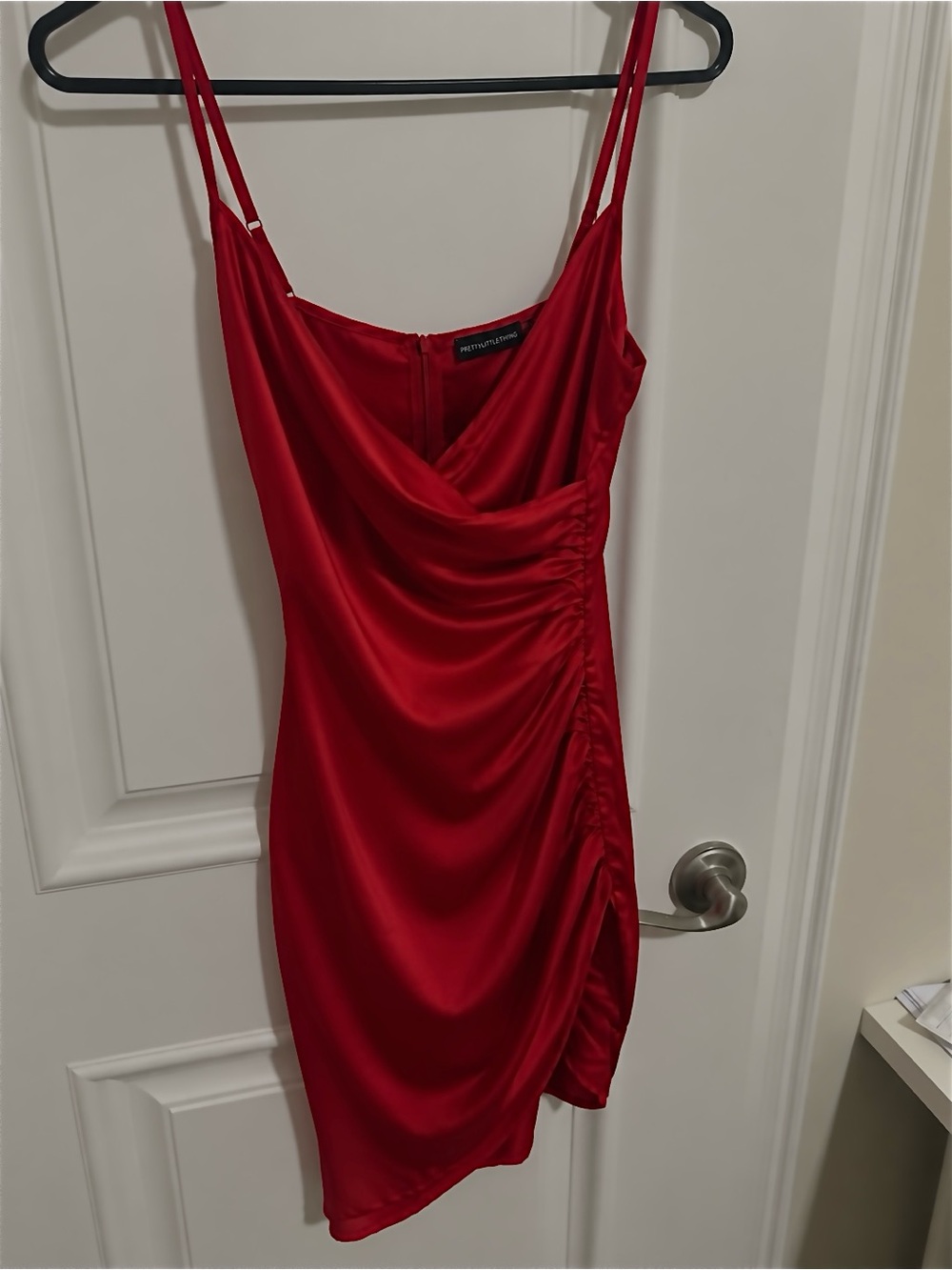 Red Satin Ruched Mini Dress